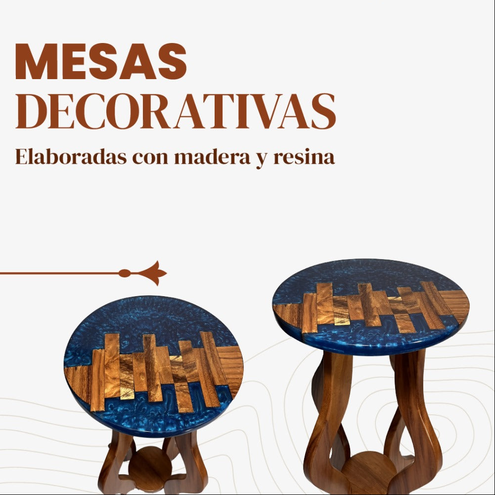 Mesa decorativa en madera con resina