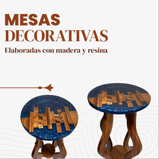Mesa decorativa en madera con resina