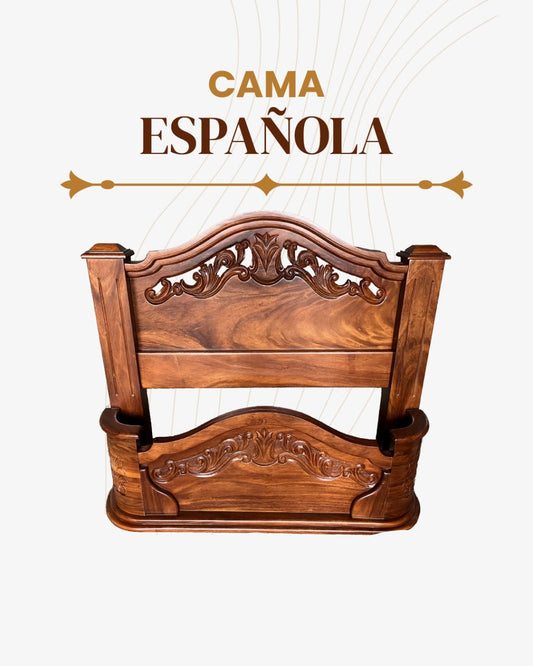 Cama Estilo Española en Madera Tallada